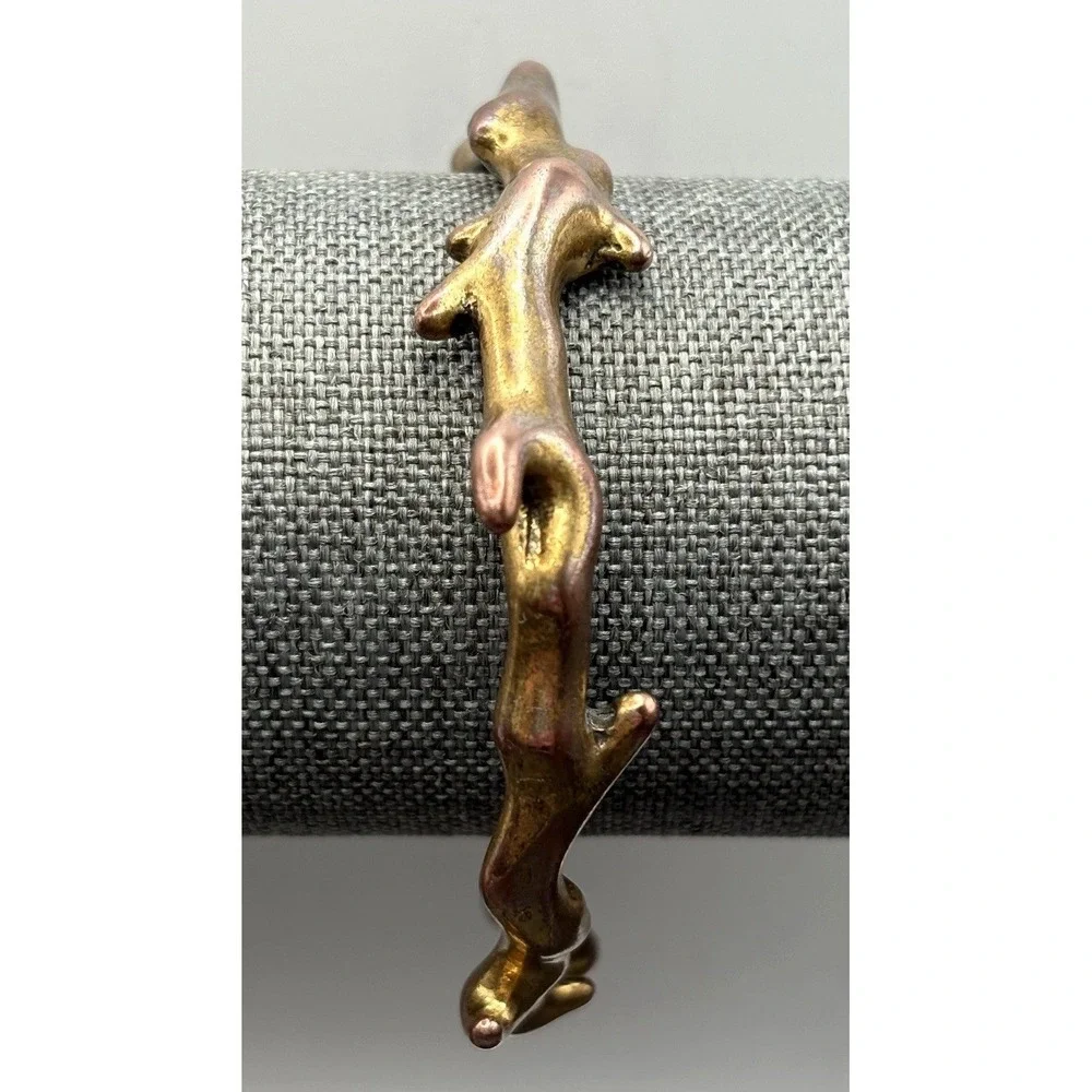 Lucky Brand Mixed Metal Branch Cuff Bracelet Copper Brass Tone Brutalist 8